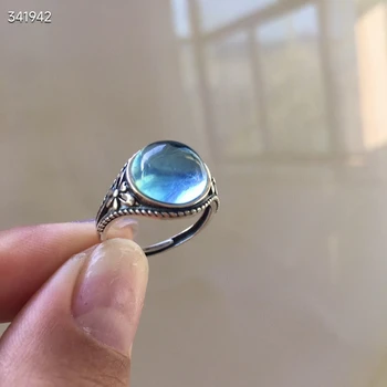 Натуральное Голубое Аквамариновое Регулируемое Кольцо с Кристаллом 13,6*6 мм из Стерлингового серебра 925 Пробы, Аквамариновое Кольцо, Мода ААААААА
