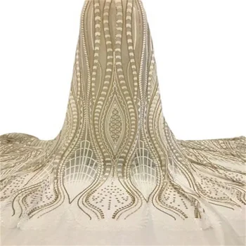Зеленая африканская Кружевная ткань 2023 Gold Высококачественная французская Сетчатая Кружевная ткань С блестками, Нигерийские кружевные ткани Для Свадебного платья