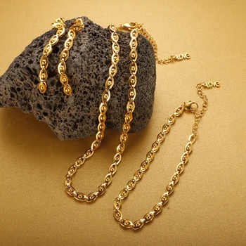 Ожерелье с цепочкой для глаз из нержавеющей стали, серьги-цепочки, Позолоченный Геометрический браслет для женщин, Модный комплект ювелирных изделий, подарок