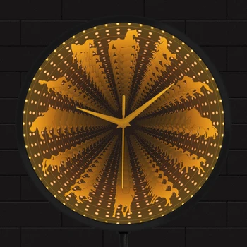 Арабская Лошадь LED Бесконечное Зеркало Настенное Искусство Ночник Часы Могучий Жеребец Животные Домашний Декор Светящиеся Настенные Часы Светятся В Темноте
