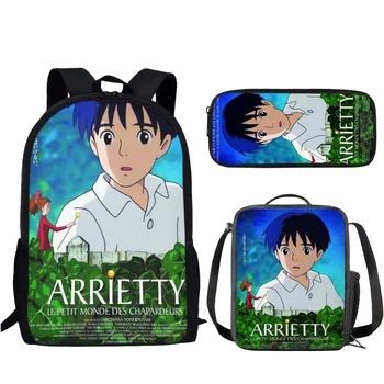 Сумка для девочек The Secret World of Arrietty Pattern, Набор из 3 дорожных рюкзаков большой емкости с ланч-боксом для мальчиков-подростков