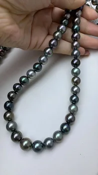 Простое Настоящее 10-11 мм Круглое Таитянское Жемчужное Длинное черное ожерелье для женщин, Модная застежка из стерлингового серебра 925 пробы, ювелирные изделия, подарки для вечеринок