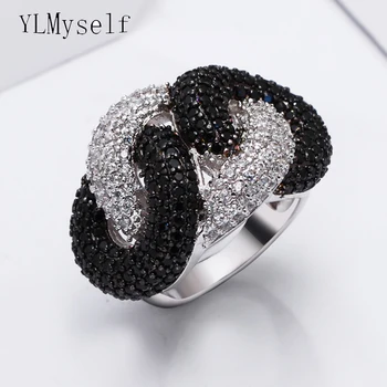 Потрясающее черное 2-тонное кольцо на палец с микро-прокладкой и прозрачными ювелирными украшениями CZ, высококачественные кольца с цирконием