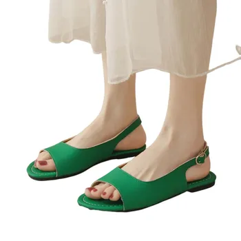 Зеленые/Бежевые/Черные Сандалии на плоской подошве с открытым носком, Дышащие Удобные сандалии для пляжной вечеринки