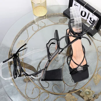 Роскошные босоножки; Женские Дизайнерские Босоножки на высоком каблуке с перекрестными ремешками; Босоножки на шнуровке с заклепками; Банкетная обувь; Новинка 2023 года; Zapatos De Mujer
