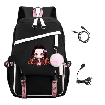 АНИМЕ-рюкзак с USB-портом для зарядки, школьный рюкзак DemonSlayer для студентов, сумки для ежедневных путешествий, детские подарки
