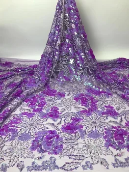 Фиолетовая Африканская Французская Кружевная ткань С блестками 2022, Высококачественное Тюлевое Сетчатое Кружевное Свадебное платье в Нигерийском стиле, Кружево Для Женщин