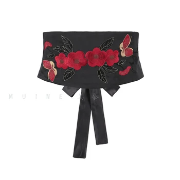 Классический Черно-красный пояс с вышивкой в виде бабочки в китайском стиле в стиле ретро, Верхняя одежда, Элегантное этническое Регулируемое уплотнение на талии