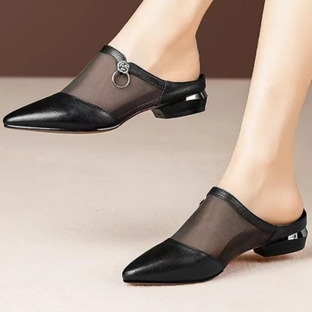 Женские летние тапочки с острым носком В корейском стиле, однотонные сетчатые сандалии, удобная легкая нескользящая обувь Calzado Mujer