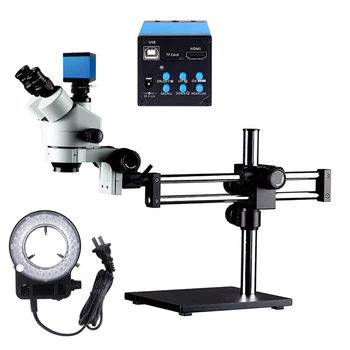 Микроскоп с устойчивым основанием и двойной стрелой, 7X-45X Зум, Тринокулярный стереомикроскоп, 16-мегапиксельная цифровая камера, светодиодная рамка с зумом