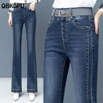 Модные обтягивающие расклешенные джинсы, Женские облегающие винтажные джинсовые брюки в стиле пэчворк, Капри для мамы, эластичные расклешенные Вакеро с высокой талией