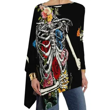 Крутая футболка со скелетом, эстетичные футболки с натуральным цветком, женские футболки с уличной модой, одежда Оверсайз с принтом