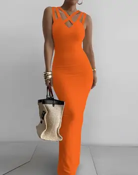 Элегантные вечерние платья для женщин 2023, летнее новое Модное сексуальное облегающее платье Макси с асимметричной горловинойкрест-накрест