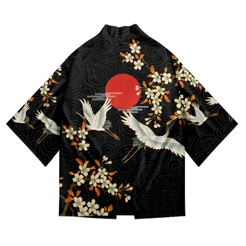 Японское кимоно, Традиционная одежда, Волновой журавль, Аниме, Кимоно, Рубашки, Женские самурайские Хаори, Мужские Юката, Мужская рубашка-кардиган