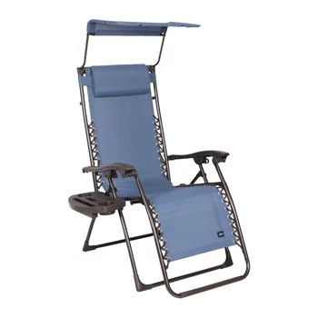 Широкое базовое кресло Zero Gravity модели 26 дюймов с балдахином, подушкой и подносом для напитков, Складной Открытый Газон, Регулируемое Кресло для отдыха, 300 фунтов.