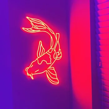 Изготовленная на заказ Аниме Японская неоновая рыба Koi fish LED Неоновая Вывеска Настенный Декор Игровая Вывеска Неоновый Игровой Логотип, яркие неоновые огни