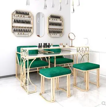 Роскошный маникюрный стол и набор стульев онлайн, мраморный маникюрный стол знаменитостей из кованого железа, одинарный и двойной