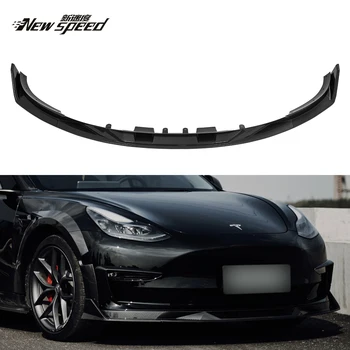 Для губ переднего бампера Tesla Model 3 Turbo, глянцевый черный рисунок из углеродного волокна