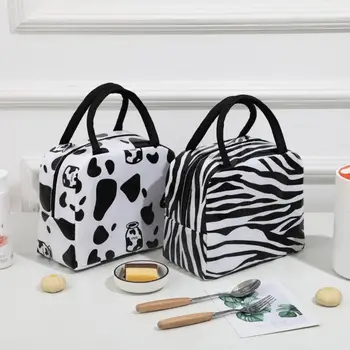 Мультяшный Дизайн для детей с мультяшными животными, Водонепроницаемая сумка для ланча, Холщовая сумка для ланча, Теплая термосумка с коровьей печатью