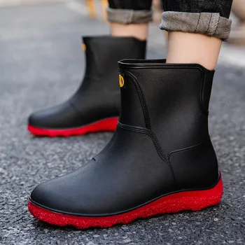 2023 Уличные мужские нескользящие непромокаемые ботинки Hugh, Модные непромокаемые ботинки на толстой подошве, Непромокаемые Кухонные нескользящие непромокаемые ботинки