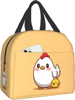 Сумка для Бэнто с курицей Kawaii, изолированный ланч-бокс, Многоразовая Водонепроницаемая сумка для ланча с передним карманом для школы, офиса, пикника
