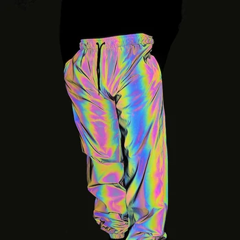Новые мужские джоггеры, красочные светоотражающие брюки, мужские брюки в стиле хип-хоп, уличная одежда, мужские спортивные штаны для бега трусцой радужного цвета