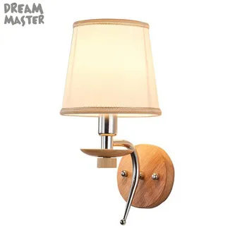 Современный настенный светильник на деревянной основе, Прикроватный настенный светильник с тканевым абажуром, Настенный светильник для дома, деревянная лампа в проходе отеля
