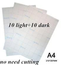 20 шт = 10 Светлых + 10 темных Лазерных трансферных наклеек из бумаги формата А4 Для термопечати, бумажные наклейки с термопрессом для футболок