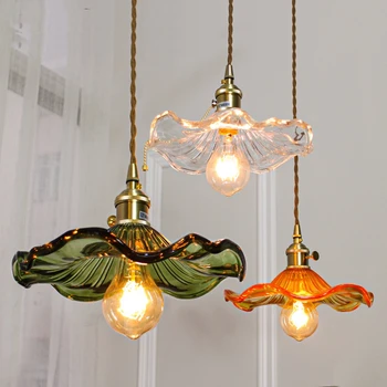 Простой светодиодный подвесной светильник в скандинавском стиле, спальня, гостиная, бар, Разноцветный стеклянный медный подвесной светильник Edison