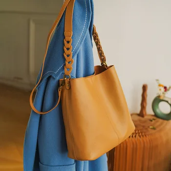 Повседневная женская сумка-тоут из натуральной кожи, Простая Дизайнерская Натуральная мягкая Воловья кожа, Однотонные сумки на плечо, Винтажная сумка для пригородных поездок