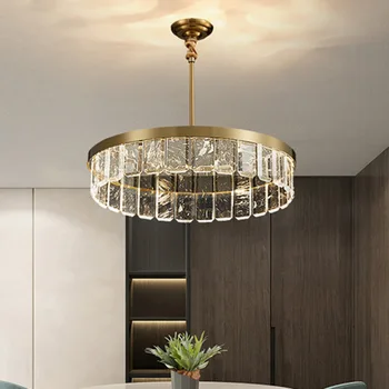 Светодиодный современный подвесной светильник из прозрачного хрусталя, Золотая многослойная Длинная/круглая люстра, Домашний декор, подвесные светильники для гостиной