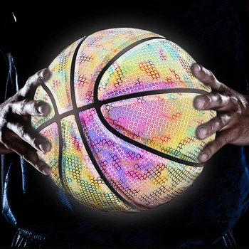 Голографический светоотражающий Баскетбол, Уличная игра, Ночной светящийся Баскетбол, Износостойкий светящийся Баскетбол из искусственной кожи