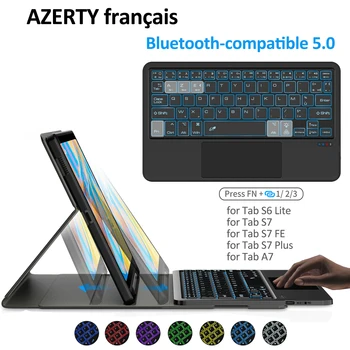 Принципиально для Samsung Tab A7 Клавиатура Беспроводная 5,0 AZERTY Французская Обложка для Samsung Tab Galaxy S7 FE Plus S6 Lite Чехол с тачпадом