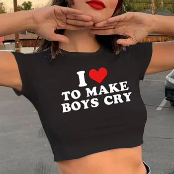 Футболка с надписью Harajuku i Love to Make Boy Cry, женские футболки с комиксами, женская забавная одежда