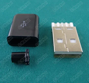 20шт Разъем USB 2.0 Тип A Мужской USB 4-контактный разъем для розетки, Пайка с черной пластиковой крышкой для DIY на заказ Ручной работы