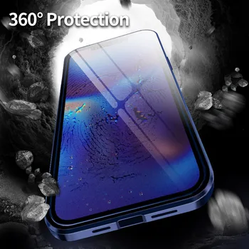2022 Новый двусторонний Стеклянный Магнитный металлический защитный чехол для телефона 360 Для iPhone 11 12 13 Pro Max Mini, чехол для всего тела