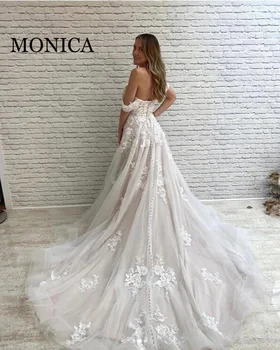 Привлекательное свадебное платье MONICA с открытыми плечами, V-образный вырез, Vestidos De Novia, аппликации, Кружево, тюль, свадебное платье с открытой спиной 2022