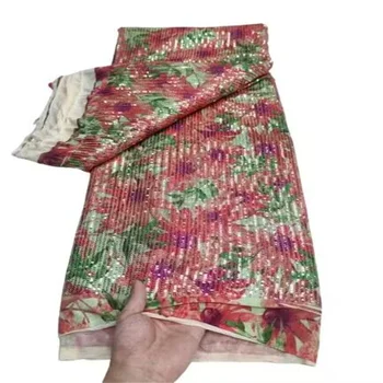 Новейшая французская тюлевая кружевная ткань 2023, Розовая Высококачественная Африканская Нигерийская сетка, кружевная ткань с пайетками для свадебного платья