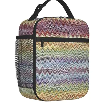 Бохо-шикарные современные Зигзагообразные изолированные сумки для ланча, Женские геометрические многоцветные портативные холодильники, термобоксы для Бэнто, для кемпинга, путешествий