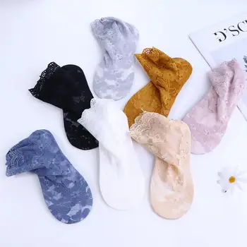 Удобные тонкие носки до щиколотки с цветочным узором для девочек, летние женские чулочно-носочные изделия, Сетчатые носки, кружевные носки, женские носки