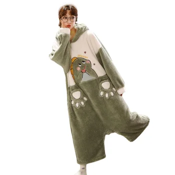Женские пижамы, комбинезон из кораллового флиса, утепленные комбинезоны для взрослых зимой