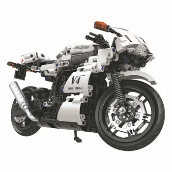 716 шт. Высокотехнологичные игрушки для сборки мотоциклов для мальчиков, Белые гоночные строительные блоки для мотоциклов, Развивающие кирпичи, детские игрушки, подарки для мальчиков