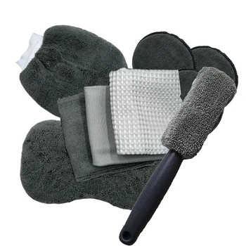 9 Шт. Инструмент для чистки автомобиля, рукавица для мытья автомобиля, полотенце из микрофибры, перчатки для мытья Колес, губка для мытья, рукавица для автомойки