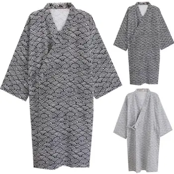 Мужской халат-кимоно с модным принтом, Пижамы, Ночная рубашка, Свободный халат средней длины