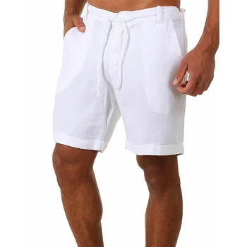 2023 Новые мужские хлопчатобумажные льняные шорты, Брюки для мужчин, Летние дышащие однотонные брюки, Уличная одежда для фитнеса, S-4XL, мужская одежда