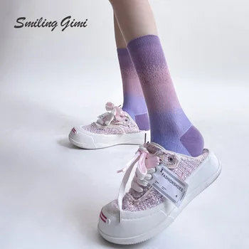 Розово-кавайные носки средней длины, милые женские носки, носки в стиле Лолиты, дизайнерские носки, японские модные носки до щиколотки