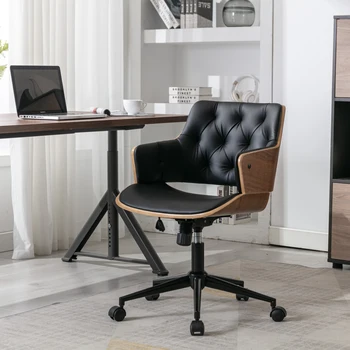 Регулируемый Офисный стул из гнутого дерева с черной обивкой из искусственной кожи и черными ножками