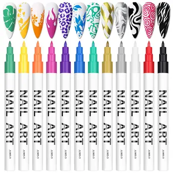 Набор ручек для дизайна ногтей 12 цветов, 0,5 мм, точечная ручка для Граффити, кисть для рисования, подводка для Хэллоуина, Рождество, сделай сам