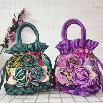 Кружевная 3D Цветочная сумка на Шнурке в Этническом стиле, Женская Сумочка, Вышитая Сумка-мешок, Сумка Для телефона, Косметическая Сумка Для Хранения, Хозяйственная Сумка