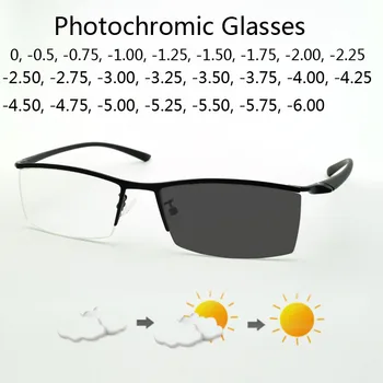 Солнцезащитные Фотохромные Очки для близорукости, Оптические Мужские Модные Готовые Очки Для близорукости, Оправа для Очков по Рецепту, Половина Оправы -1,0 -6,0